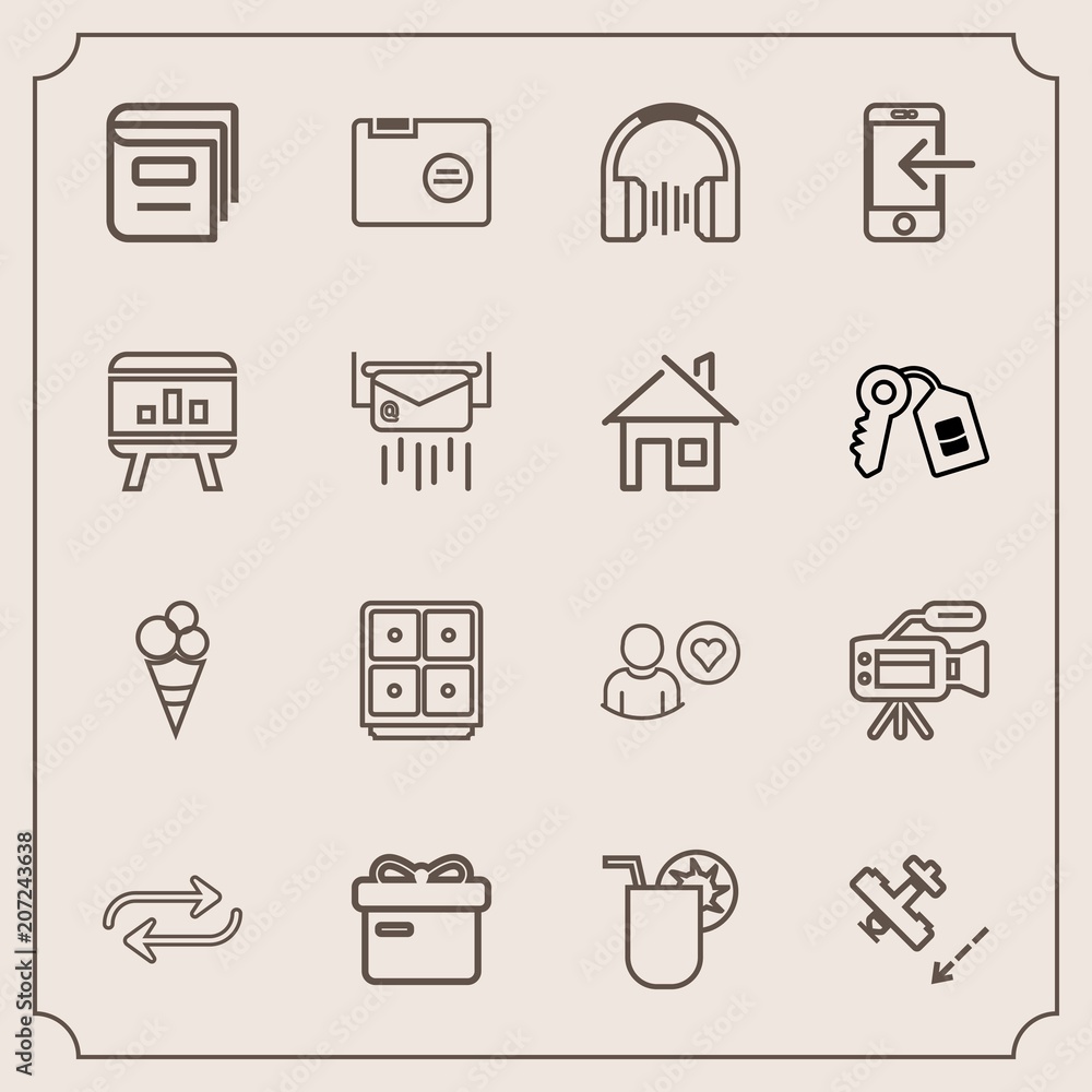 Modern, simple vector icon set with flight, glass, box, education, online, money, holiday, audio, substitute, aircraft, file, sweet, cocktail, juice, safe, folder, tripod, paper, airplane, cream icons Modern, simple vector icon set with flight, glass, box, education, online, money, holiday, audio, substitute, aircraft, file, sweet, cocktail, juice, safe, folder, tripod, paper, airplane, cream icons