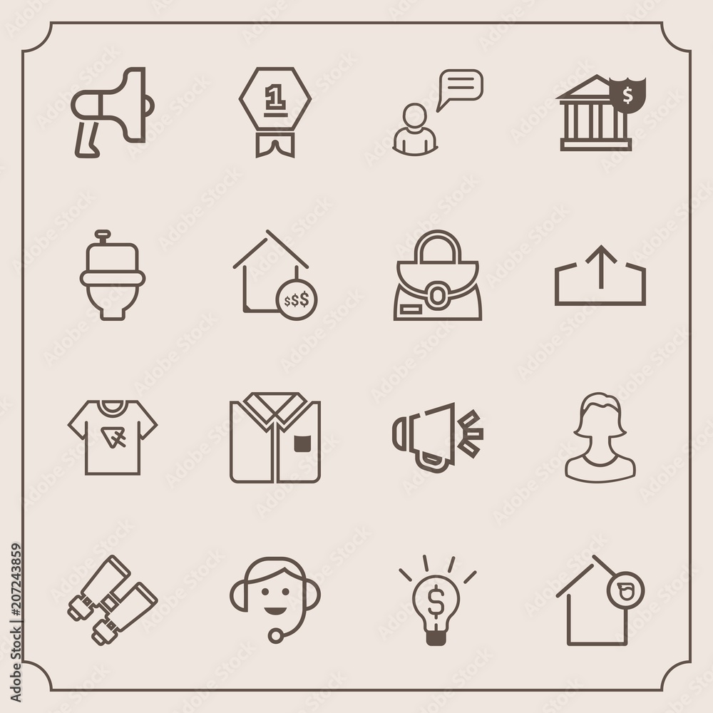 Modern, simple vector icon set with print, loudspeaker, banking, chat, megaphone, call, fashion, business, avatar, landlord, center, voice, toilet, award, spy, announcement, home, profile, loud icons Modern, simple vector icon set with print, loudspeaker, banking, chat, megaphone, call, fashion, business, avatar, landlord, center, voice, toilet, award, spy, announcement, home, profile, loud icons
