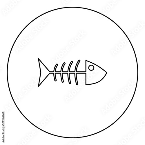 Fish sceleton black icon outline  in circle image