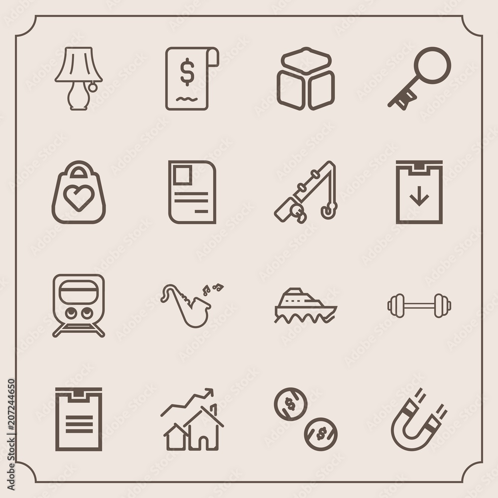 Modern, simple vector icon set with cash, trumpet, box, boat, transportation, travel, sea, musical, increase, shipping, ship, lamp, science, transport, sport, sign, magnetic, house, business icons Modern, simple vector icon set with cash, trumpet, box, boat, transportation, travel, sea, musical, increase, shipping, ship, lamp, science, transport, sport, sign, magnetic, house, business icons