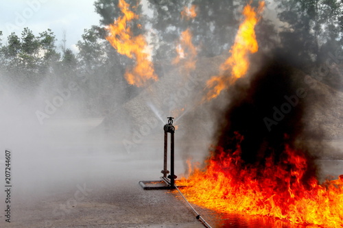 Gas pipeline leaks at the joints with the valve. Spark and Fire on the gas pipeline. An explosion at the gas pipeline.