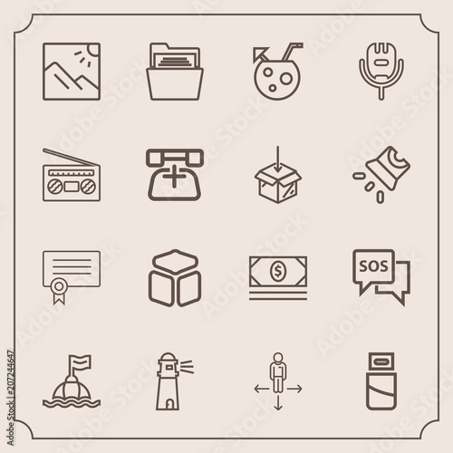 Modern, simple vector icon set with photography, usb, success, light, photo, safety, life, technology, danger, file, paper, help, landscape, sos, direction, sea, blank, cable, cash, water, money icons