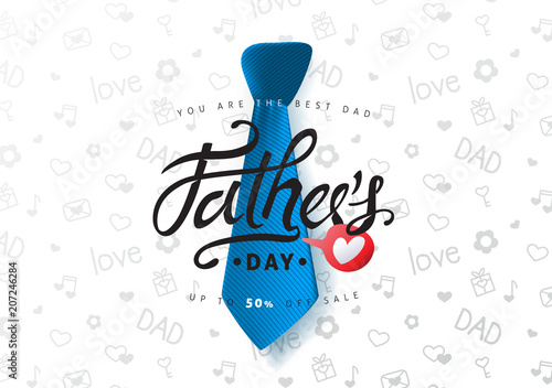 Happy Fathers Day Calligraphy greeting card and sale poster background. Vector illustration.