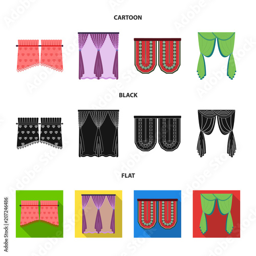 Curtains, stick, cornices, and other web icon in cartoon,black,flat style.Bow, fabric, tulle icons in set collection.