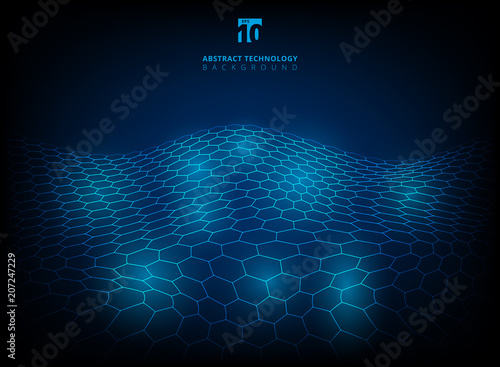 Abstract technology hexagon pattern shining glow futuristic digital background.