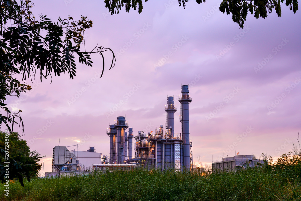 Obraz premium Night view at energy electrical power plant