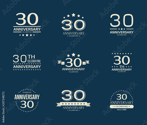 30 - year anniversary celebrating logotype. 30th anniversary logo set. 