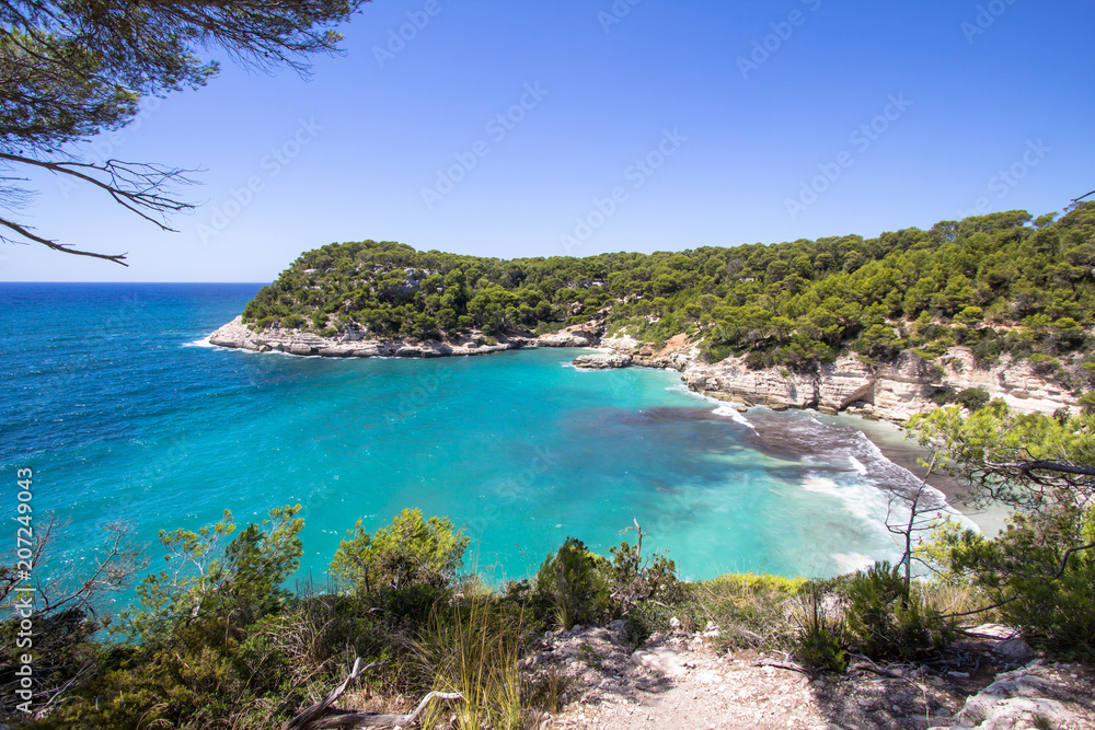 Panorama view of Cala Mitjana, Menorca, Spain Panorama view of Cala Mitjana, Menorca, Spain