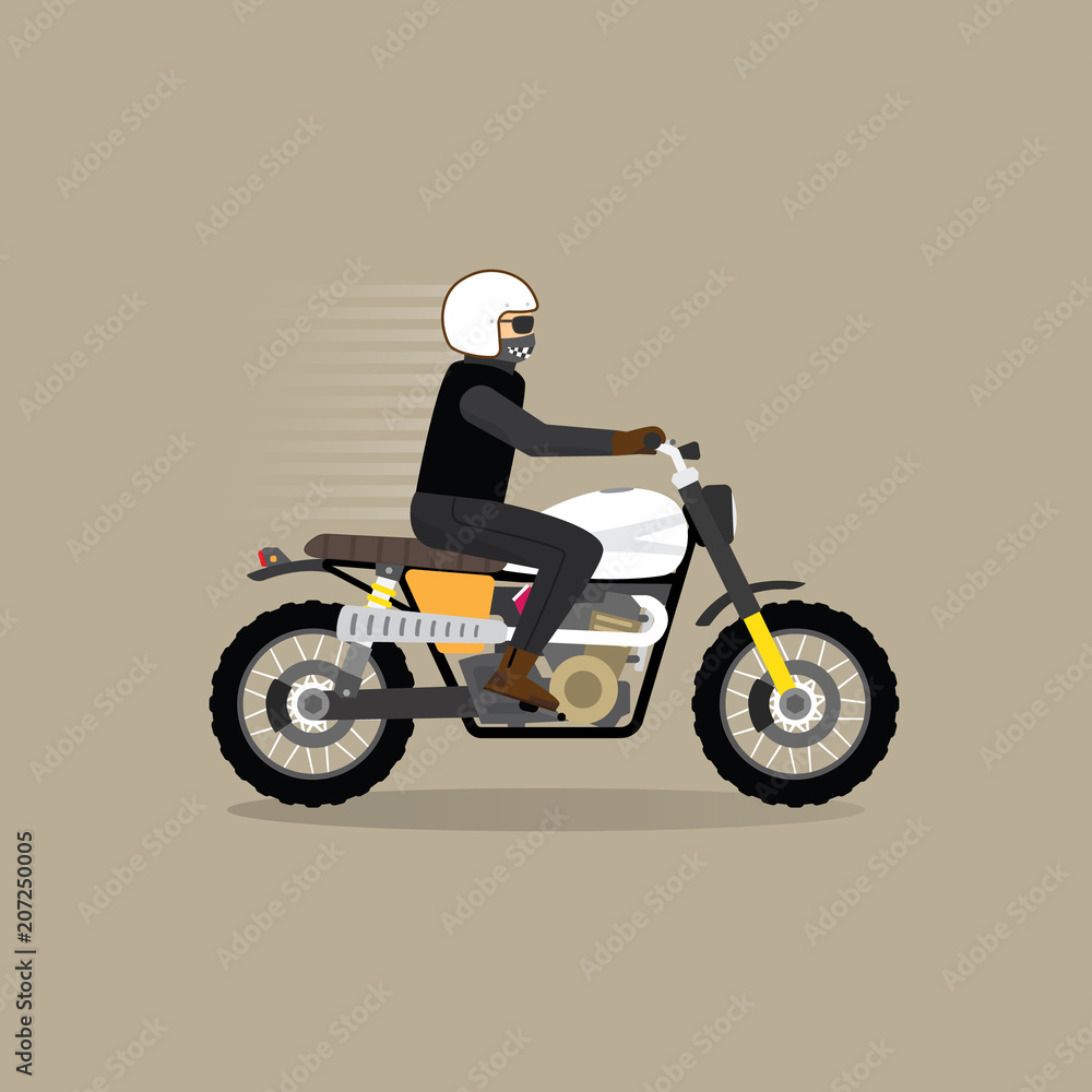 Man riding classic motorcycle, classic bike Man riding classic motorcycle, classic bike