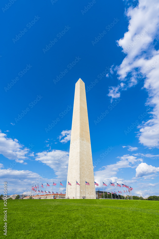 washington dc,Washington monument on sunny day with blue sky background.