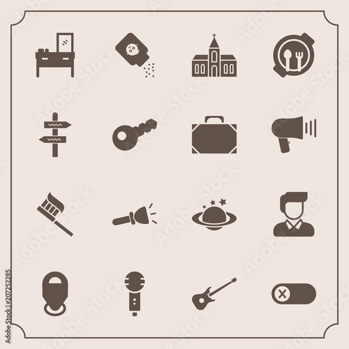 Modern, simple vector icon set with white, light, globe, religious, location, map, male, furniture, space, architecture, clean, off, guitar, energy, flashlight, cabinet, baby, home, brush, care icons
