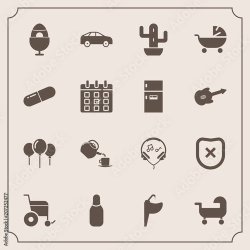 Modern, simple vector icon set with modern, wheelchair, decoration, sound, water, pram, safety, green, tea, sink, faucet, security, baby, carriage, move, desert, audio, highway, holiday, cactus icons