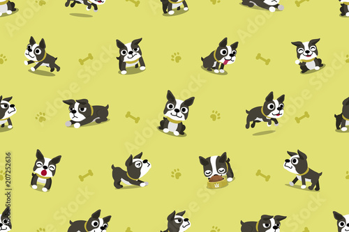 Vector cartoon character boston terrier dog seamless pattern photo