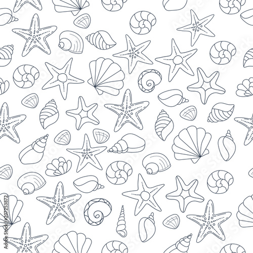 summer vector seamless pattern with seashells