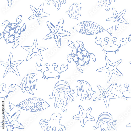 summer vector seamless pattern with seashells © iryna