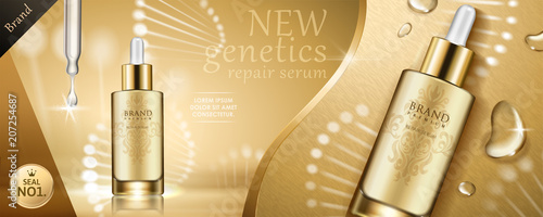 Cosmetic banner with droplet bottle