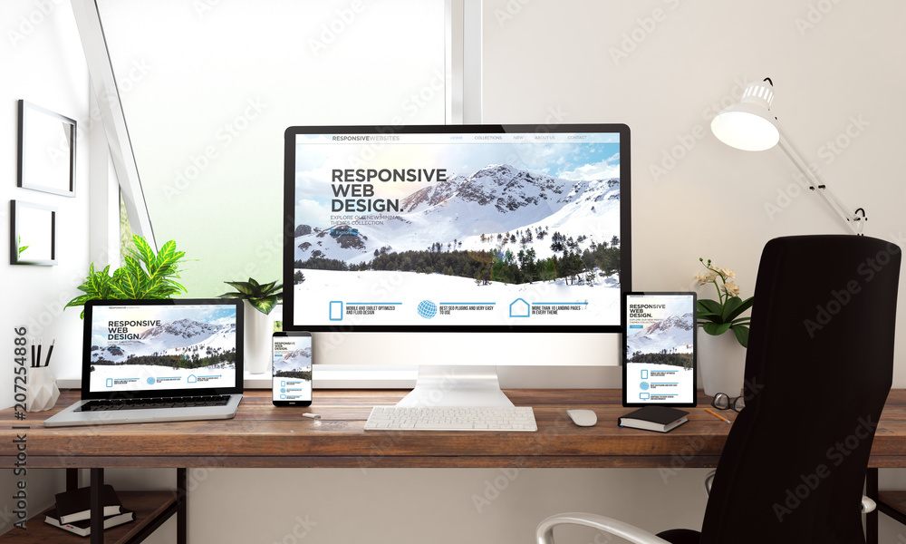 window office desktop devices responsive website - obrazy, fototapety, plakaty 