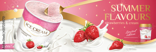 Premium strawberry ice cream cup