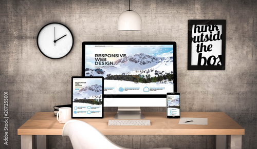 office workplace with responsive websites devices collection