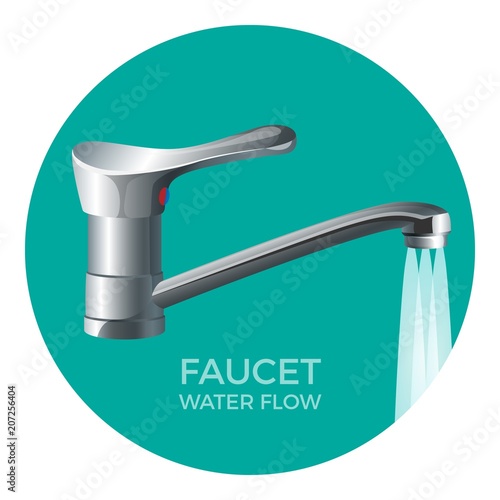 Faucet water flow promo logo with modern tap