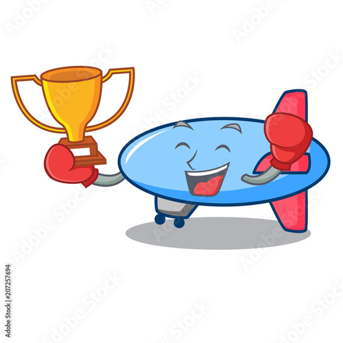 Boxing winner zeppelin mascot cartoon style