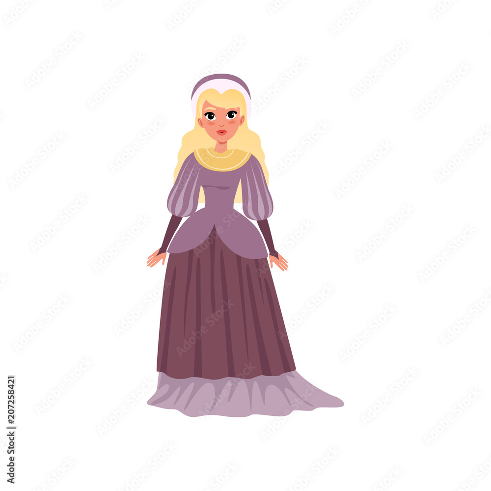 Young woman in medieval dress vector Illustration on a white background Young woman in medieval dress vector Illustration on a white background