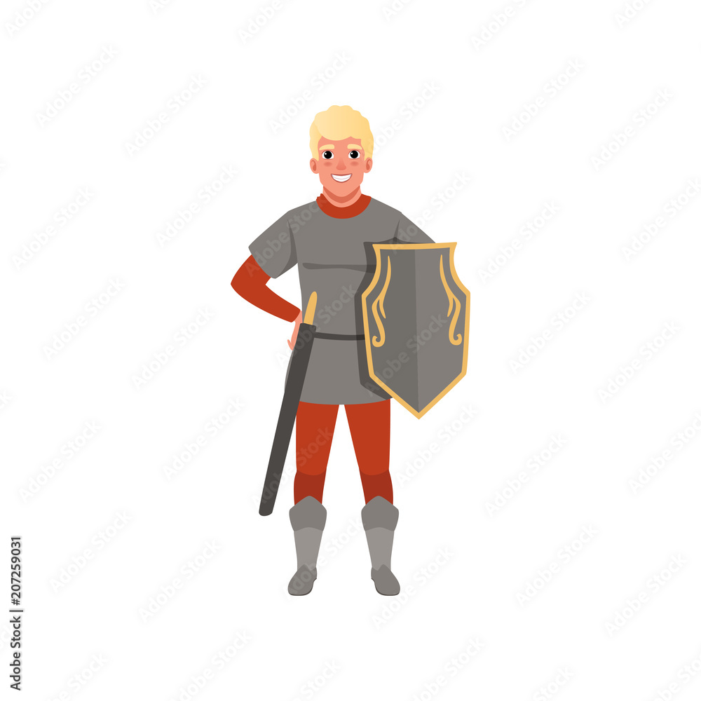 Medieval warrior character with shield and sword vector Illustration on a white background Medieval warrior character with shield and sword vector Illustration on a white background