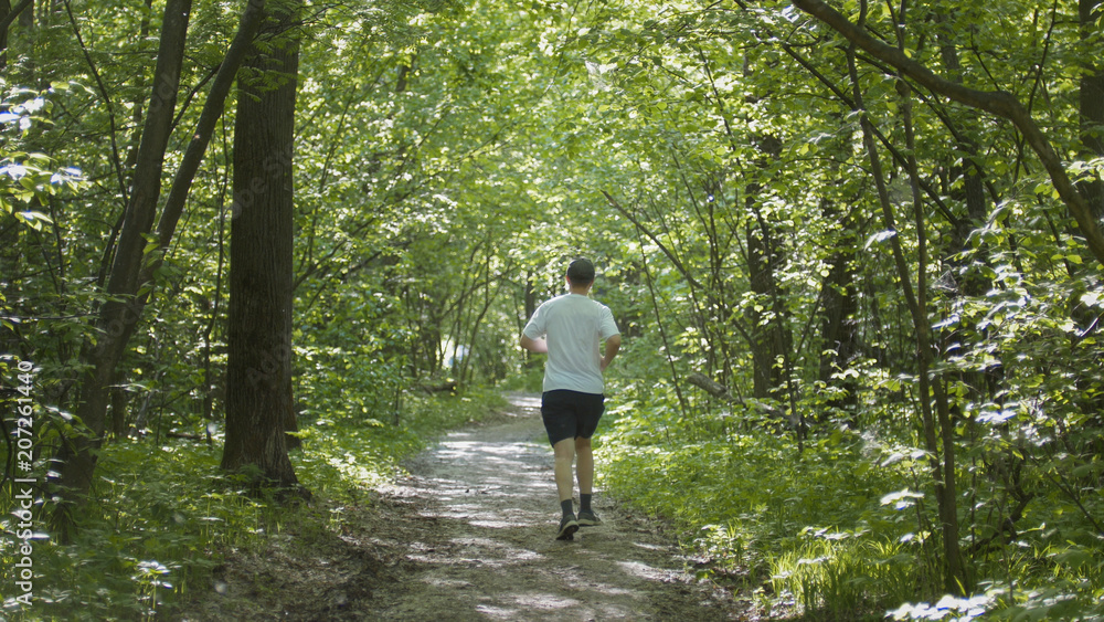 Man makes a run in the Park, a Sunny day Man makes a run in the Park, a Sunny day