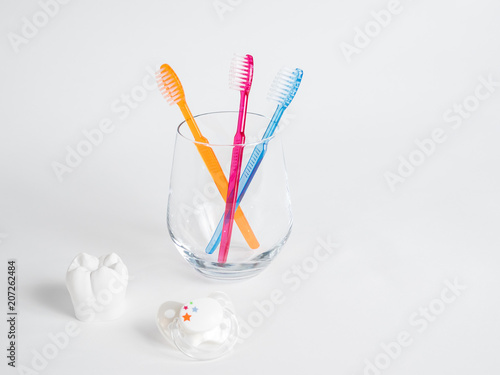The pacifier  the tooth and the toothbrush  the dental health from birth