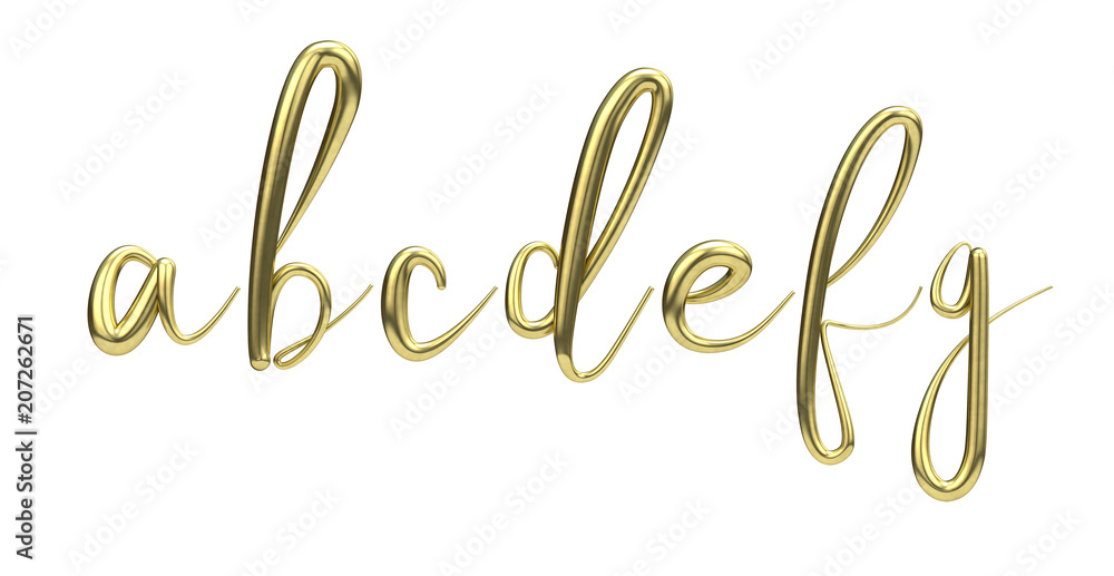 Fotografie Lettes a, b, c, d, e, f, g, gold handwritten script font