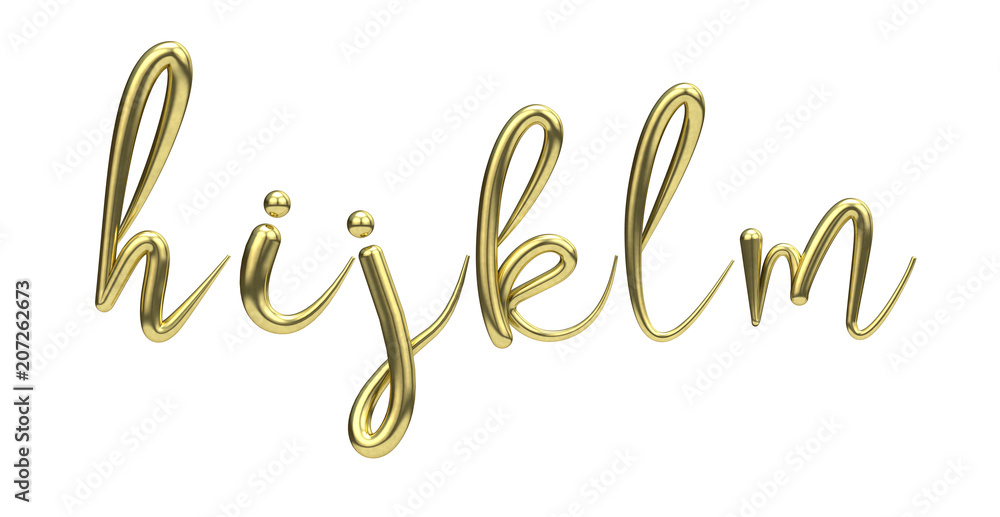 Lettes h, i, j, k, l, m, gold handwritten script font. 3D Rendering Lettes h, i, j, k, l, m, gold handwritten script font. 3D Rendering