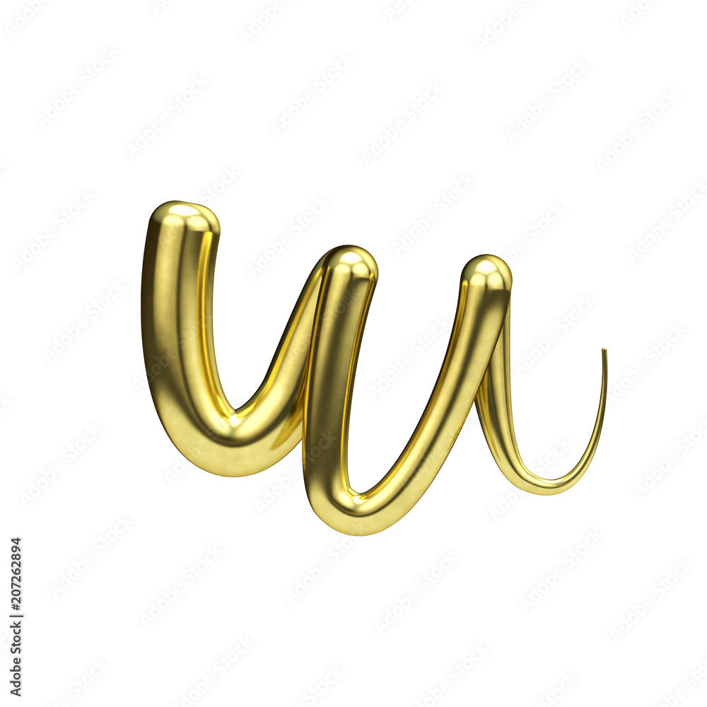 Letter W gold handwritten script font. 3D Rendering Letter W gold handwritten script font. 3D Rendering