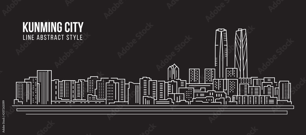 Fototapeta Cityscape Building Line art Vector Illustration design - Kunming city