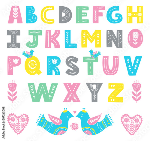 Alphabet in scandinavian style for kids. Vector illustration