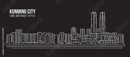 Cityscape Building Line art Vector Illustration design - Kunming city