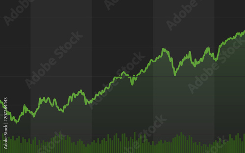 Abstract financial chart with uptrend line graph in stock market on green color background
