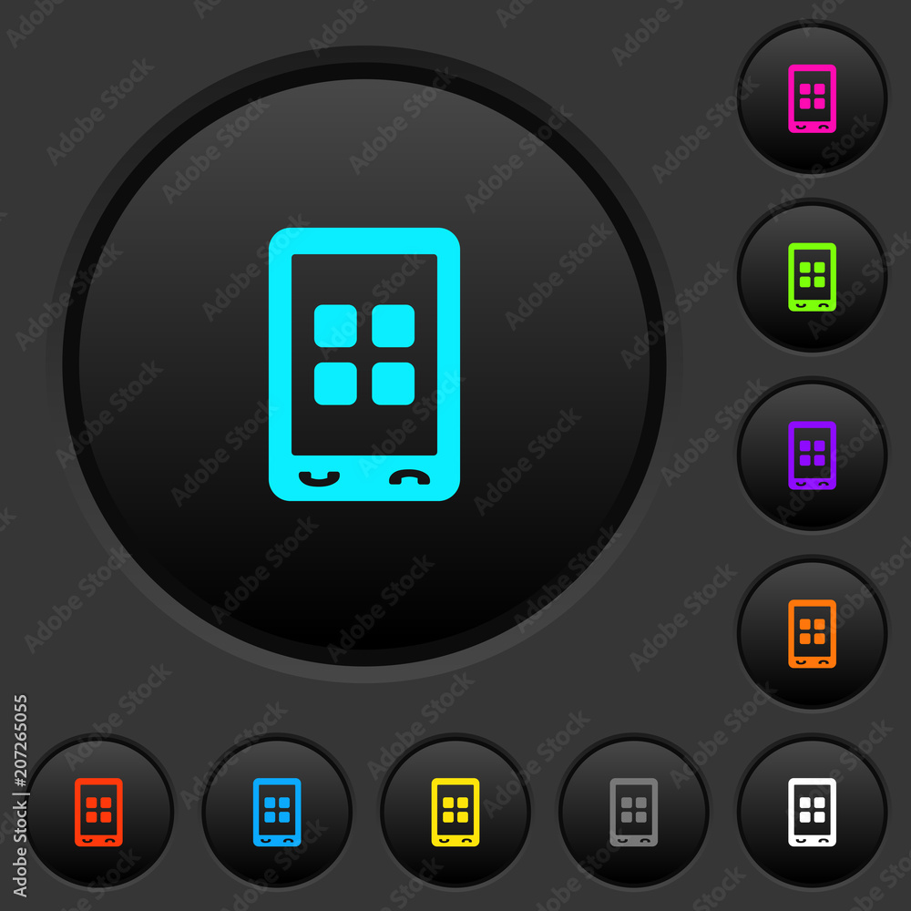 Mobile applications dark push buttons with color icons