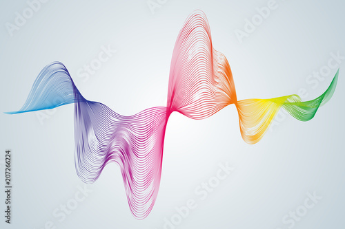 Abstract smooth curved lines Design element Technological background with a waveform line Stylization of a digital equalizer soundwave Smooth flowing wavy stripes of a rainbow made by blends Vector