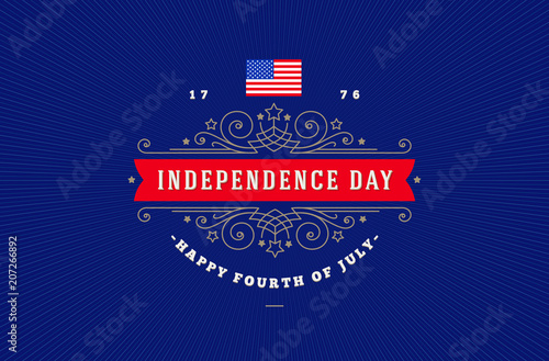 4th of July, Independence day - greeting design with flourishes ornamental frames. Vector illustration.