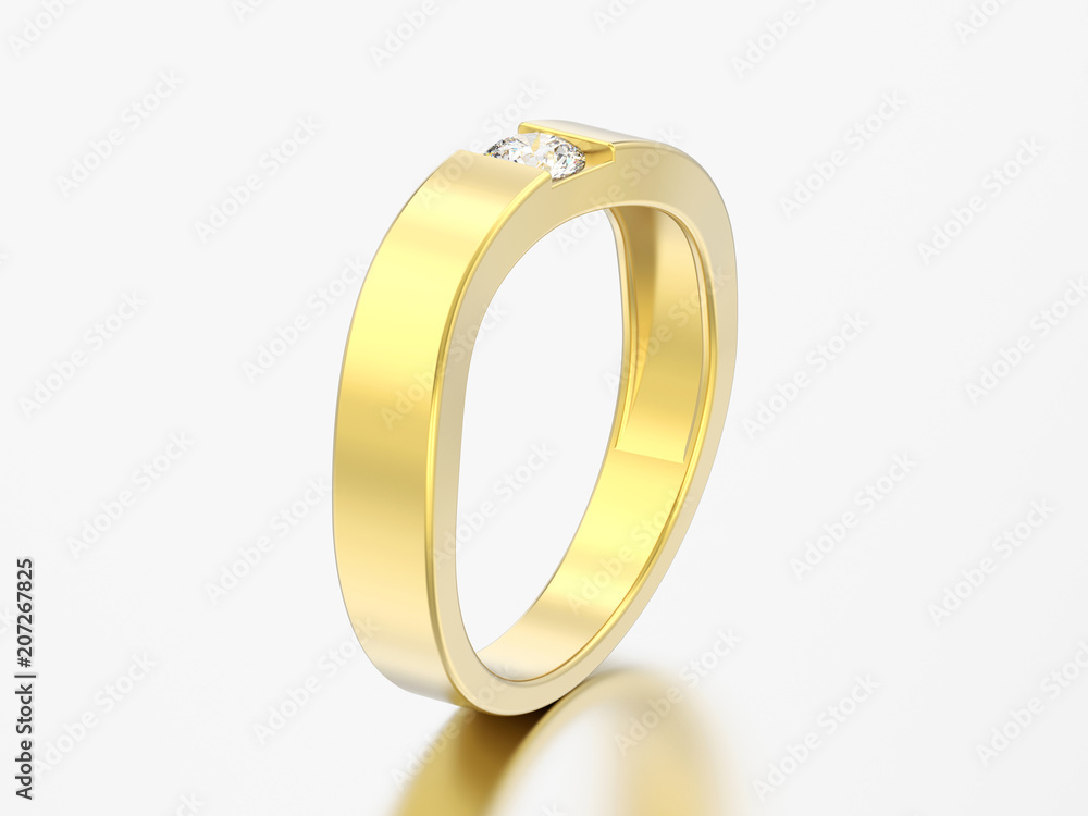 3D illustration illusion modern bent gold ring with diamond 3D illustration illusion modern bent gold ring with diamond