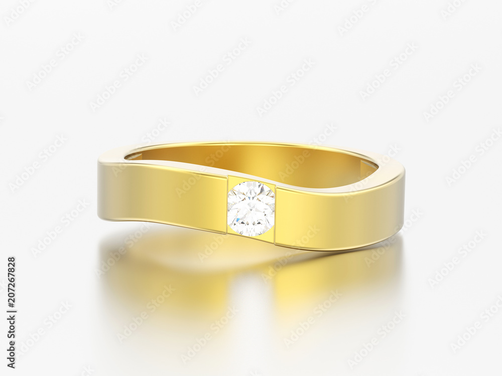 3D illustration illusion modern bent gold ring with diamond 3D illustration illusion modern bent gold ring with diamond