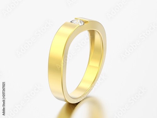 3D illustration illusion modern bent gold ring with diamond