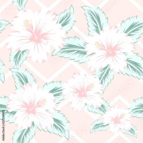 Tapety Bezszwowy deseniowy pastelowego koloru poślubnika tropikalni kwiaty na zygzakowatym tle drukować tapetę również zwrócić corel ilustracji wektora