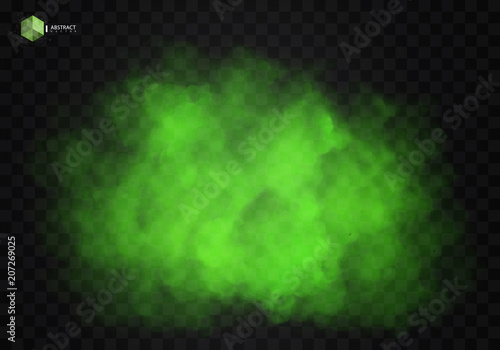 Green Fog or smoke color isolated transparent special effect. White vector cloudiness, mist smog background. illustration