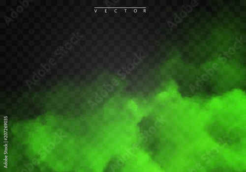 Green Fog or smoke color isolated transparent special effect. White vector cloudiness, mist smog background. illustration