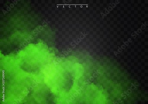 Green Fog or smoke color isolated transparent special effect. White vector cloudiness, mist smog background. illustration photo