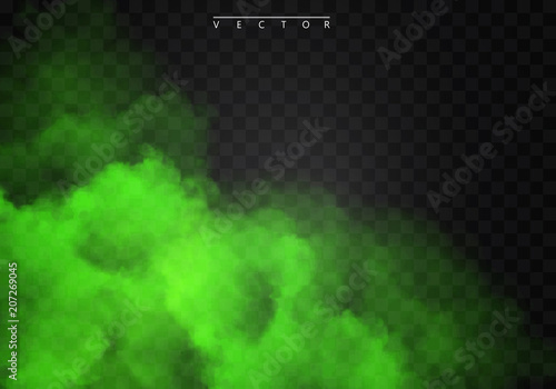 Green Fog or smoke color isolated transparent special effect. White vector cloudiness, mist smog background. illustration