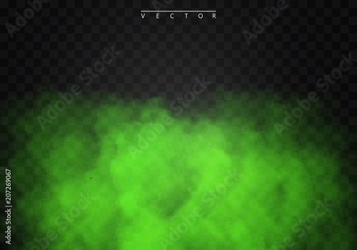Green Fog or smoke color isolated transparent special effect. White vector cloudiness, mist smog background. illustration