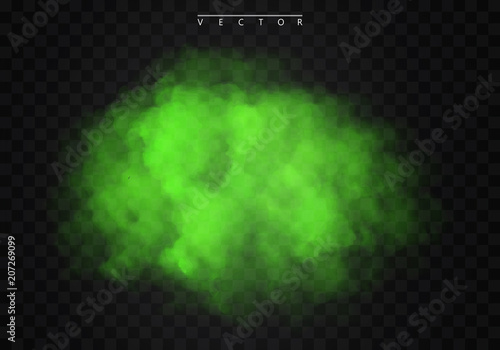 Green Fog or smoke color isolated transparent special effect. White vector cloudiness, mist smog background. illustration