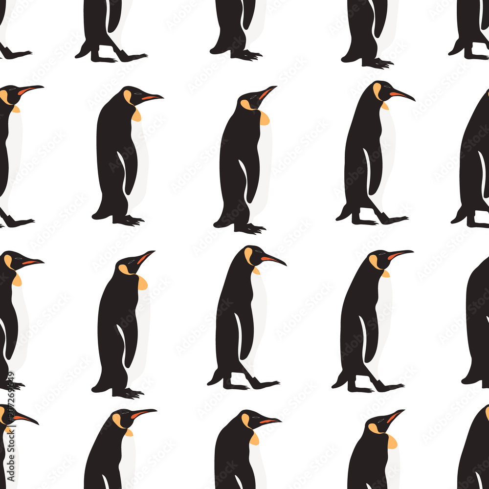Obraz premium Seamless pattern penguin on white background .printing wallpaper.vector illustration